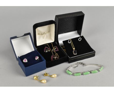 A Collection of Jewellery to include 9ct Gold and Faux Pearl Earrings, A Suite of Diamond and Sapphire Gilt Silver Jewellery,