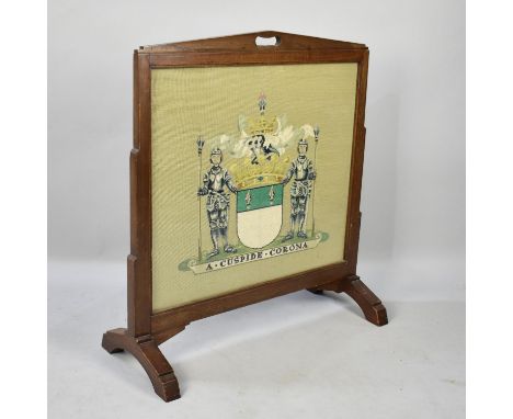 An Art Deco Mahogany Framed Tapestry Fire Screen with Armorial Decoration, 73cms Wide