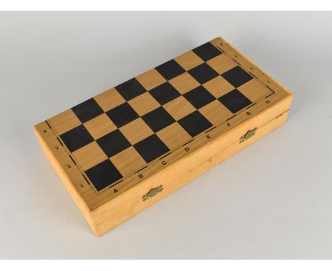 A Late 20th Century Travelling Chess and Draughts Set in Folding Box, 32.5cms Wide