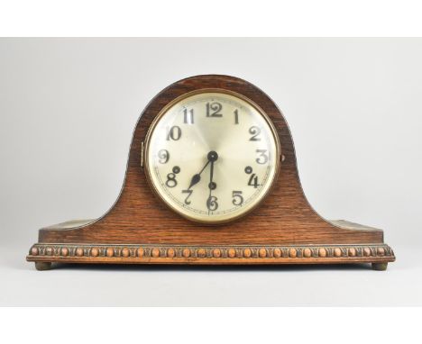 A Mid 20th Century Oak Cased Napoleon Hat Westminster Chime Mantel Clock, 43cms Wide