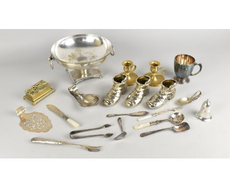 A Collection of Metalwares to Comprise Silver Handled Kings Pattern Pickle Fork, Mother of Pearl Handled Cutlery, Silver Plat