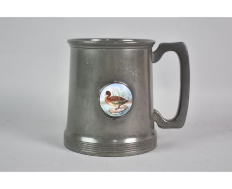 A Glass Bottomed Tudric Pewter Tankard with Enamelled Duck Lozenge to Body, Shape 5403