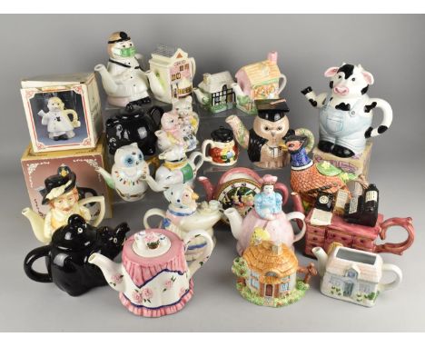 A Collection of Various Ceramic Tea Pots to Include Boxes Examples, Cow, Houses etc