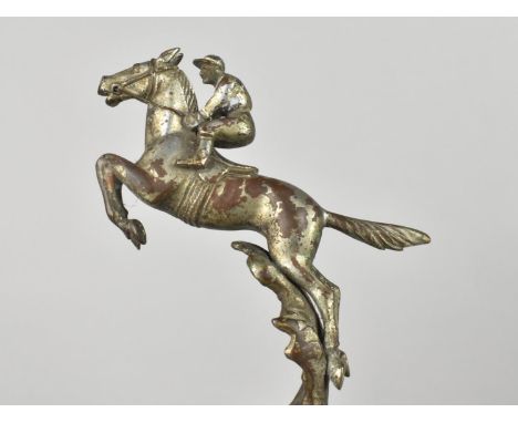 An Early 20th Century Desmo Car Mascot Modelled as a Horse and Jockey Taking Fence, Some Chrome Rubbed But with Original Reta