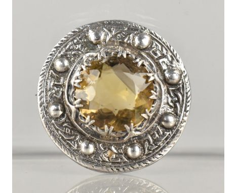 A Scottish Silver and Citrine Brooch, Central Round Cut Citrine 18.1mm (With Chips and Losses) in Eleven Split Claws, Typical