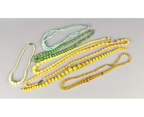 A Collection of Early 20th Century Glass Bead Necklaces to include Satin Glass, Foil Glass, Pressed, Faux Jade Etc