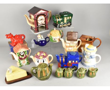 A Collection of Various Ceramic Novelty Teapot etc to Include Dragon, Clock, Trains etc