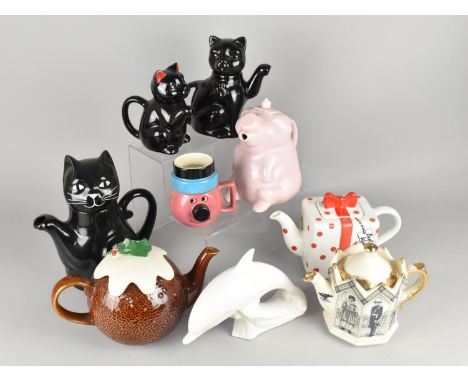 A Collection of Late 20th Century Ceramics to Comprise Novelty Black Cat Teapots, Christmas Pudding Teapot, Pig Teapot, Poole