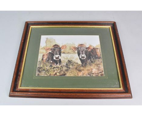 A Framed Christopher Marshall Jersey Cow Print, 24x19cms