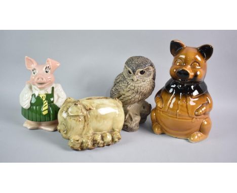 A Natwest Pig, Treacle Glazed Pig Money Box, Stoneware "Sow and Litter" Money Box and a Poole Owl