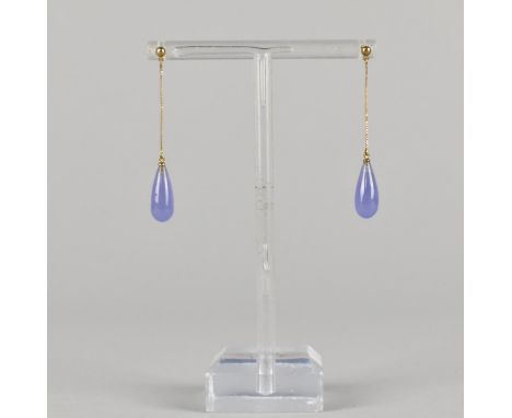 A Pair of 9ct Gold and Lavender Jade Type Stone Earrings, Total Drop 43mm