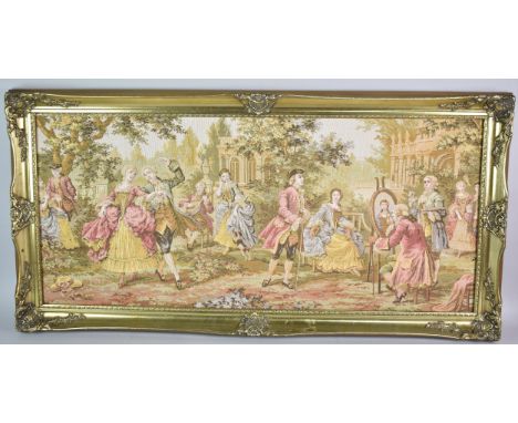 A Large Gilt Framed Tapestry, Rococo Park Scene with Figures, Subject 95x42cm