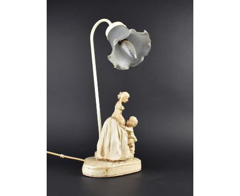A Late 20th Century Continental Figural Table Lamp with Frosted Glass Shade, 47cms High