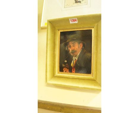 A Wagner; a Bavarian man with a pipe, signed, oil on mahogany panel, 17 x 13.5cm.