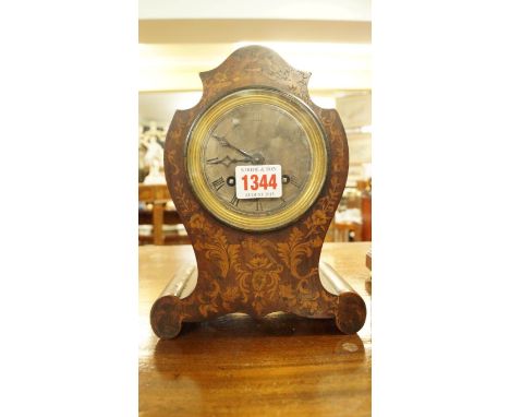 A late 19th century rosewood and inlaid mantel clock, with silvered circular dial, 21cm high. 