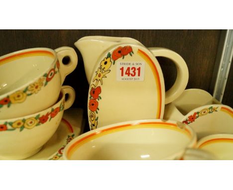 A Royal Staffordshire Clarice Cliff Bizarre part tea service, (s.d.). Condition Report: There are several pieces which have m