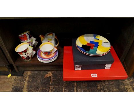 A small quantity of Bradford Exchange 'Clarice Cliff' teawares, two boxed; together with a boxed 'Old Tupton Ware' cruet set.