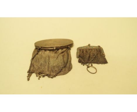An Edwardian silver and floral enamel mesh purse, by W.H Haseler, Birmingham 1909; together with a silver mesh evening bag, 1