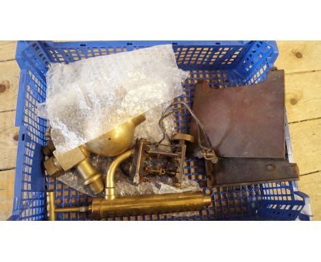 An old stationary miniature steam engine, bearing plaque 'Whitney, City Road, London'; together with related brass.