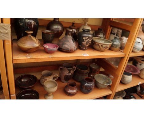 Studio Pottery: a collection of small vases and bowls, (one shelf).