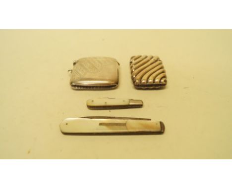 A Victorian silver bladed fruit knife, having mother of pearl handle; together with a smaller silver bladed pipe knife and tw