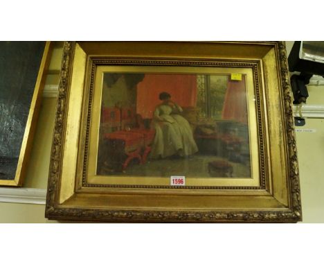 J D W, young lady in an interior, initialled, oil on canvas, 24.5 x 34.5cm Condition Report: This painting is framed and glaz