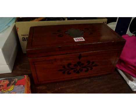 A 19th century satinwood and inlaid tea caddy, 30.5cm wide. 