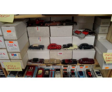 Model Cars: a quantity of USA & Motor City; and The Great American Dream Machine models, mostly boxed, (one shelf). 