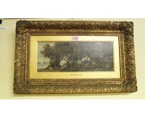 P R Morris, 'Near Fairlight, Hastings', signed, inscribed on label verso, oil on panel, 12.5 x 32cm.