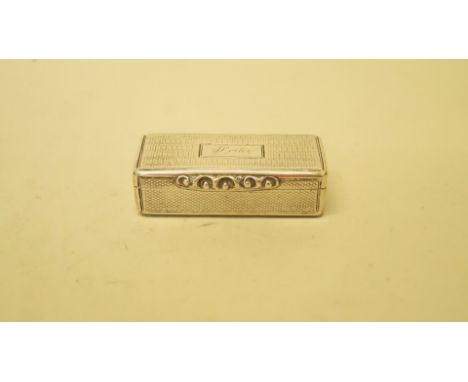 A William IV silver rectangular snuff box, by Edward Smith, Birmingham 1836?, having engine turned decoration, engraved J Por