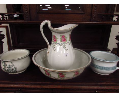 Losol ware jug and basin and 2 chamber pots