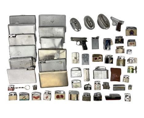 Collection of lighters to include examples by Ronson, Kingsway and Penguin, mother of pearl and engine turned examples, toget