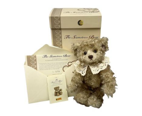 Steiff 'The Seamstress' bear, in brown tipped mohair with lace collar, limited edition no. 01753, with original box and certi