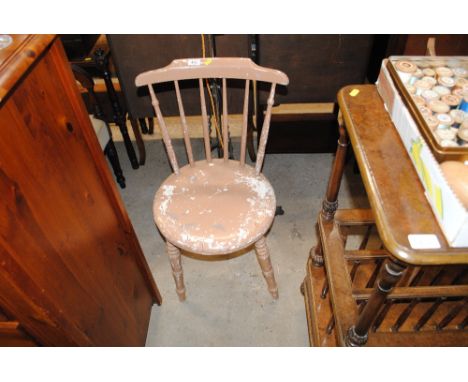 A Queen Anne style dining chair and a pair of painted stick back chairs 