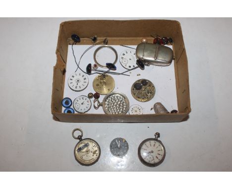 A Dirty Dozen Hamilton Military marked watch movement; and a box containing various pocket watch parts and movements; a Vesta