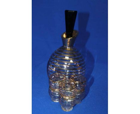 ART DECO STYLE DECANTER AND SIX SHOT GLASSES