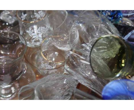LOT OF GLASS WARE
including coloured glass, decanter, vases, etc