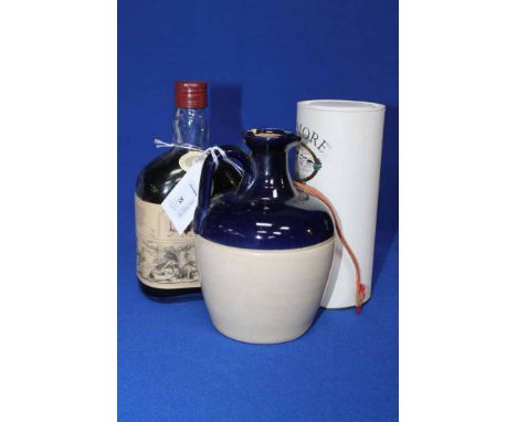 BALLANTYNES'S FINEST SCOTCH WHISKY
in a blue and cream stoneware flaggon, together with a bottle of Moniack sloe liqueur and 