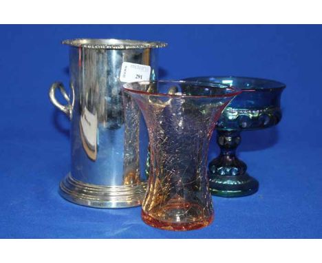 SILVER PLATED WINE COOLER, CASED SET OF TRAVELLING FLASKS AND A GLASS DECANTER
along with other glass ware and ceramics, incl