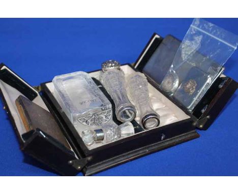 MODERN LALIQUE PERFUME BOTTLE
together with a silver topped jar, a compact, a silver plated cigarette case, a silver pocket w