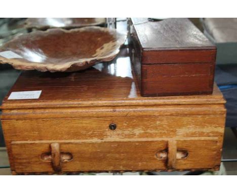 MID-20TH CENTURY SILVER PLATED CANTEEN
inside an oak box; together with a turned burr elm bowl and a vintage mahogany instrum