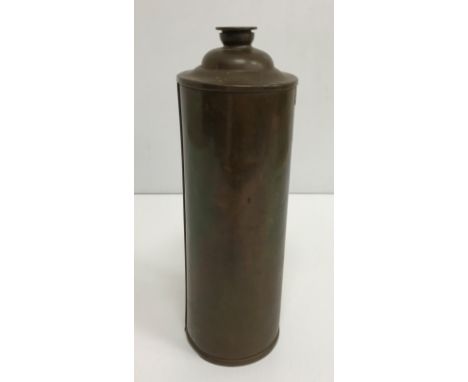 A "Shirley's Hecla" copper flask with screw lid and label inscribed "To prevent collapse or leakage when in use fill with wat