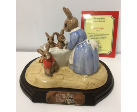 A collection of Royal Doulton rabbit figures including Bunnykins "Bath Night Bunnykins" (DB241) limited edition 3601/5000, "C