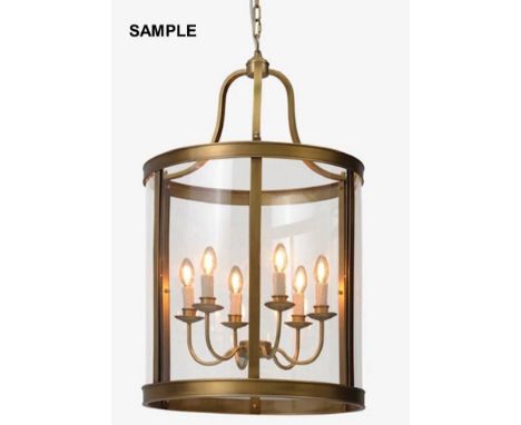 A Sofa Workshop "Howarth" six light pendant hanging lantern with brass finish (boxed), 55 cm wide x 96 cm high (216 cm high i