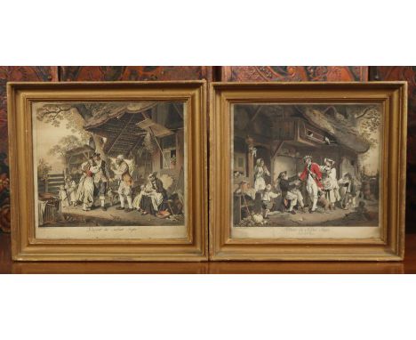SIGMUND FREUDENBERGER (1745-1801) by &amp; after.  A pair of late 18th century-coloured engravings “Depart du Soldat Suisse” 