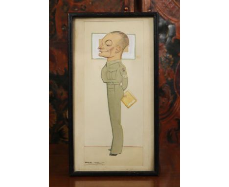 FRED MAY (1881-1976).  Caricature of an Army Officer signed &amp; dated ’42, watercolour:  27.5cm x 11.5cm, framed &amp; glaz