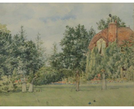 ENGLISH SCHOOL (20th century) Figures playing croquet, watercolour: 23cm x 29cm, framed &amp; glazed. (44cm x 49cm over-all).