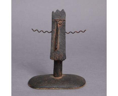 JOHN MALTBY (1936-2020) ‘King’, stoneware sculpture with applied metal, stamped with artist’s monogram to base, 19.5cm high x