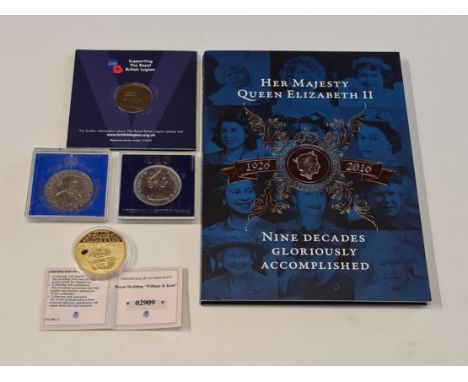 1926-2016 Nine Decades Accomplished Including x1 Half Crown Coin - VE Day Anniversary Medal, 2 Cased Crowns and Royal Wedding