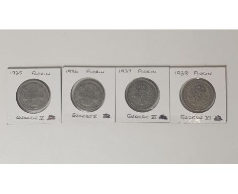 Date Run of George VI Silver Florins 1935, 1936, 1937 &amp; 1938 - Shipping Group A